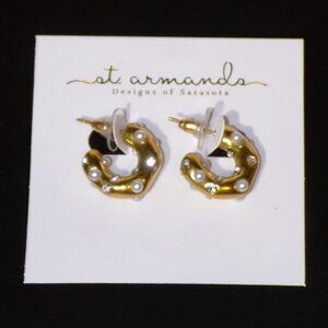 New St. Armands Designs of Sarasota Diamond & Pearl Chunky Huggie Hoop Earrings